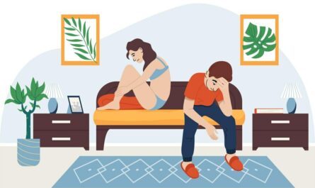 man urology flat composition with interior view living room with distracted couple having no sex vector illustration 1284 75239
