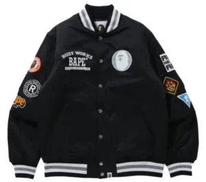 BAPE Archive Patch Puffer Nylon Varsity Jacket – Black 300x300 1