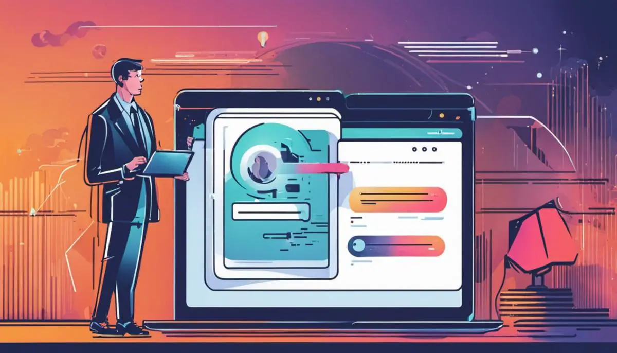 Illustration of a person chatting with an AI-powered Chatbot on a website