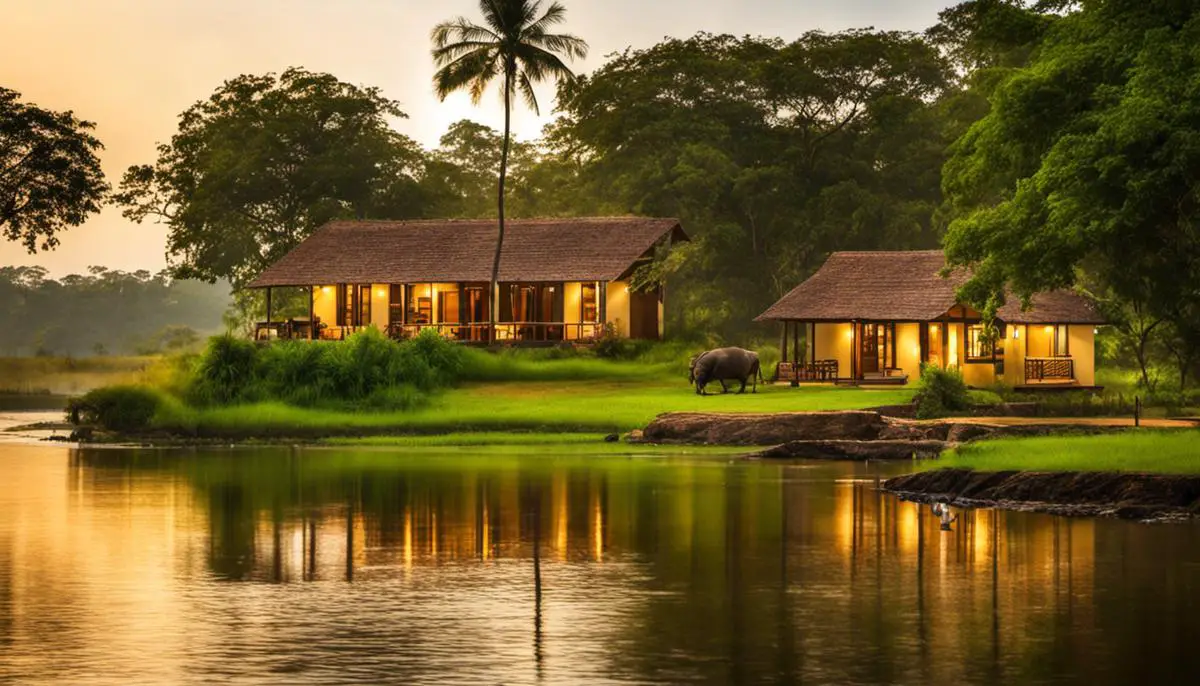 A beautiful landscape of Kabini accommodations surrounded by nature.