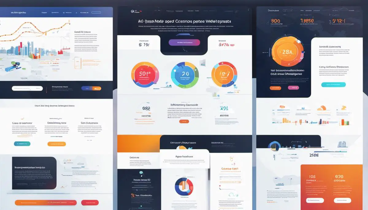 A visual representation of different elements on a landing page, including AI, chatbots, heat maps, big data analytics, API integrations, and website speed optimization.