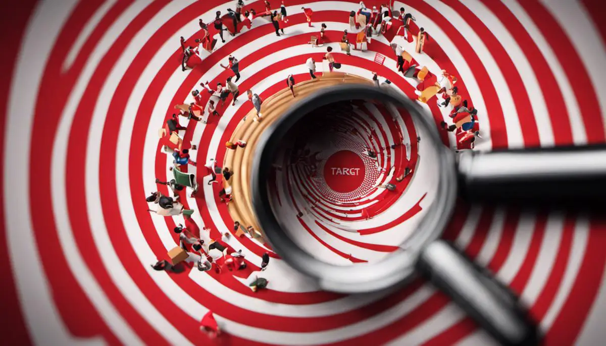 Image depicting a person holding a magnifying glass over a target symbol, representing niche markets.