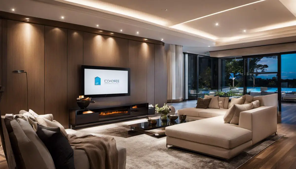 Image of a luxurious room with smart home systems, showcasing comfort and technology.
