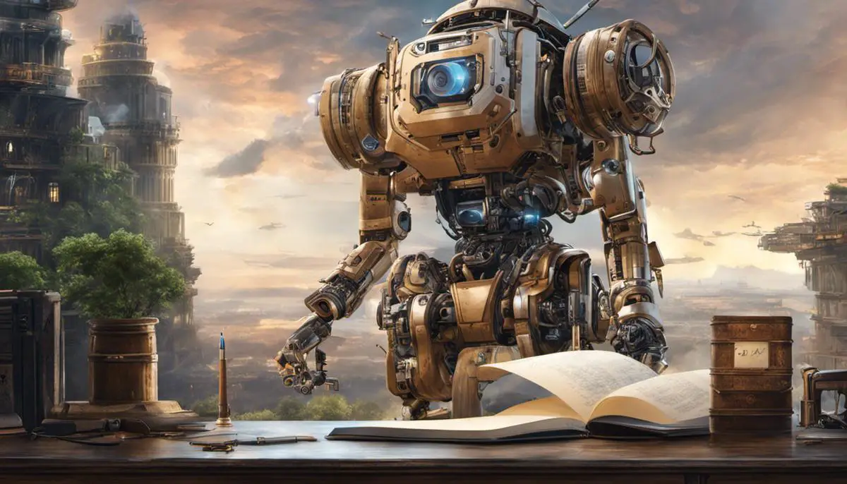 Illustration of AI technology and a writing journal.